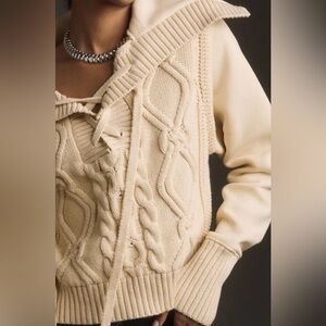 Anthropologie Pilcro Cream Cable Laced Twofer Sweater-Size S
